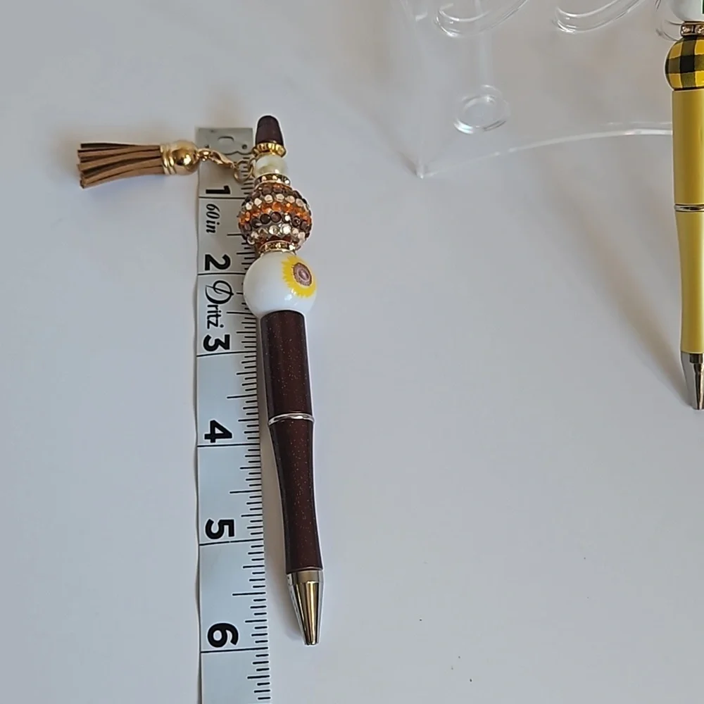 Hand Crafted 3-Set Pens Black Ink Beaded Fall Halloween Sunflower Harvest Design
